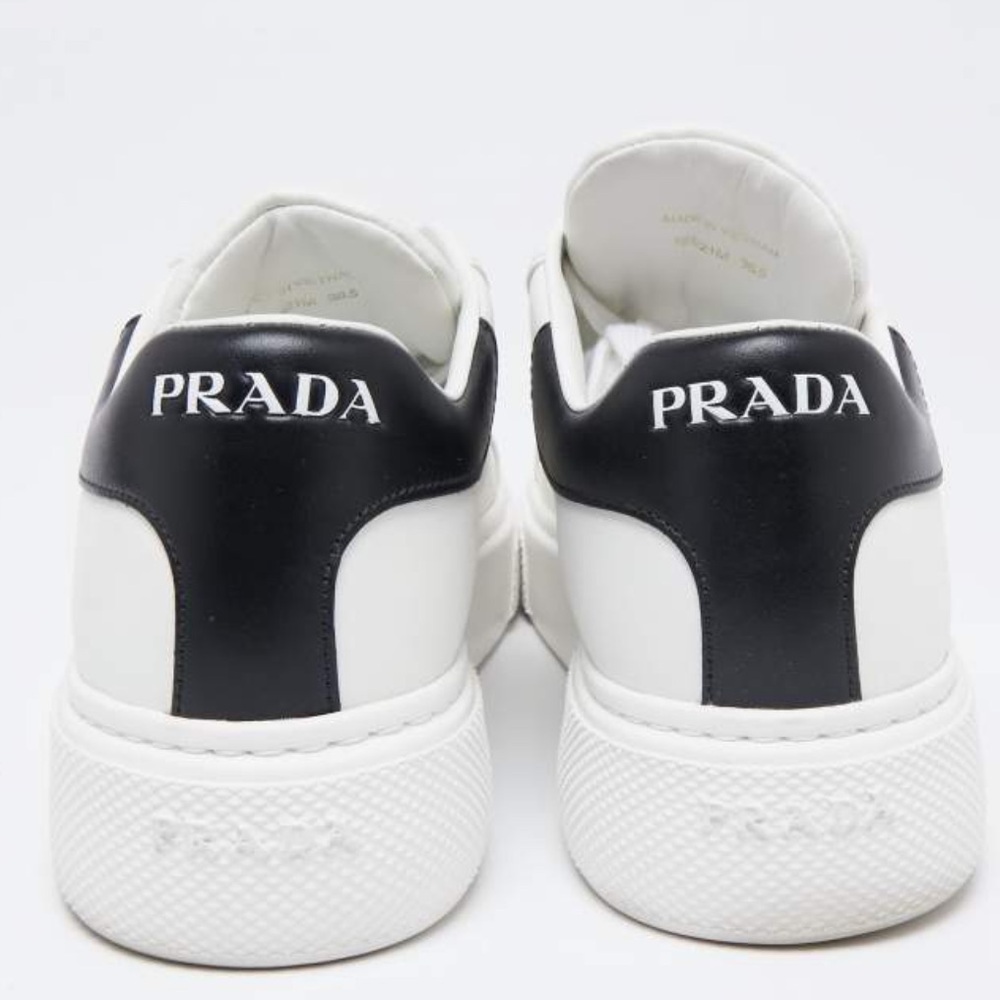 Prada White and Black Leather Lace Up Sneakers